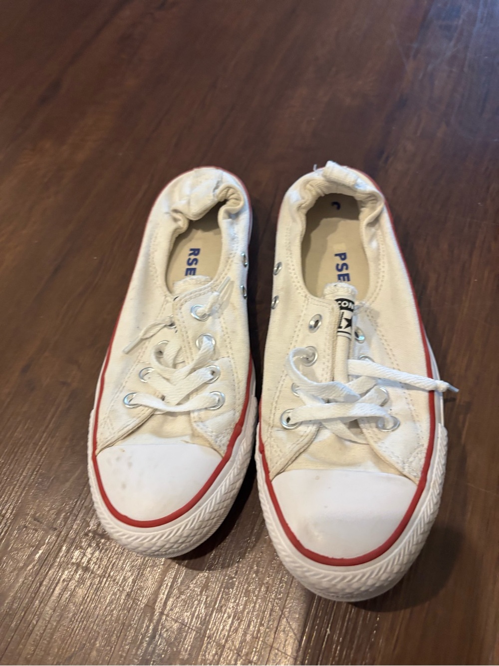 Womens White Canvas Lace-Up Sneakers with Red Accent